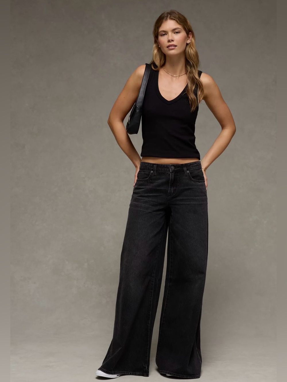 American Eagle A-Line Baggy Super Wide Leg Jeans | Black | 4 Regular